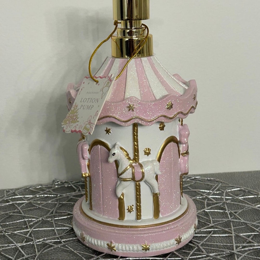 Christmas Carousel Pink and Gold Coquette Soap/Lotion Dispenser NEW